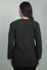 Women's Plus Size Blouse with Stone Details, Round Neck, Glitter, and Lycra