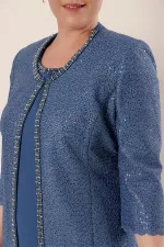 Robe en crêpe avec col et doublure ornés, veste à sequins, ensemble deux pièces grande taille