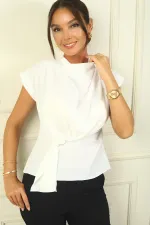Women's V-Neck Front Detail Crepe Satin Blouse