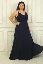 Women's Rope Strap Front Draped Lined Plus Size Long Chiffon Dress