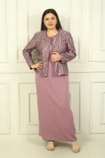 Sequin Jacket, Half-Sleeve Lined Crepe Dress, Plus Size 2-Piece Set
