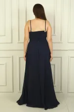 Women's Rope Strap Front Draped Lined Plus Size Long Chiffon Dress