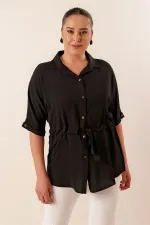 Belted Waist Buttoned Front Plus Size Ayrobin Tunic Shirt