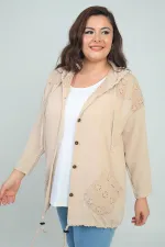 Women's Hooded, Button-Front, Pocketed, Ruffled Plus Size Cardigan