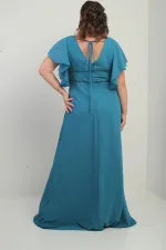 Robe en mousseline de soie grande taille pour femme, col en V, manches à volants, taille doublée, poche perlée