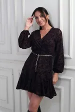 Women's Double-Breasted Lined Flock Printed Short Tulle Dress