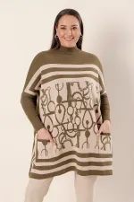 Cepli Desenli Büyük Beden Akrilik Kazak