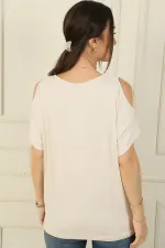 Chemisier en viscose pour femme, col en V, épaules dénudées, nœud sur le devant, manches chauve-souris courtes