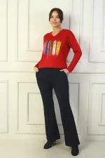 Women's Elastic Waist, Side Pockets, Flared, Steel-Length Trousers