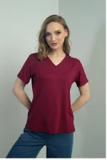 Kadın V Yaka Yırtmaçlı Kısa Kol Bluz