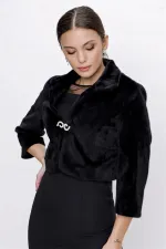 İçi Astarlı Önü Taş Detaylı Tay Tüyü Bolero Kürk Ceket