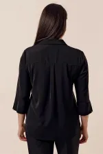 Polo Collar Quarter Sleeve Plus Size Blouse