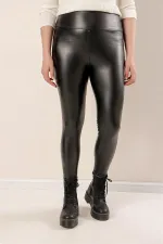 Leggings en cuir lycra grande taille avec bordure polaire et taille haute