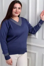 Chemisier grande taille à col en V pour femme, orné de paillettes