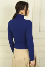 Kadın Önü Pencereli Düğüm Detaylı Likralı Bluz