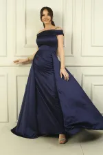 Kadın Madonna Yaka Önü Büzgülü Astarlı Pelerinli Saten Uzun Elbise