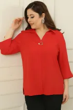 Polo Collar Quarter Sleeve Plus Size Blouse