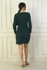 Women's Square Neck Front Slit Crepe Short Dress