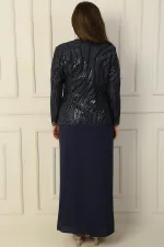 Robe longue à manches demi-lune avec veste en tulle brodée de perles et de sequins, doublée, ensemble deux pièces grande taille