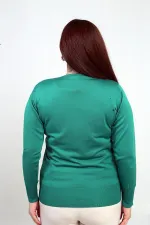 Chemisier en maille grande taille à col en V pour femme, orné de pierres et de fils froids.