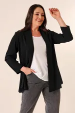 İçi Atletli Şal Desenli İthal Krep Ceket Büyük Beden 2'li Takım