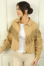 Women's Button-Front Jacket with Tassel Detail and Pockets