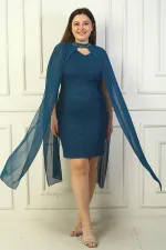Robe à paillettes grande taille pour femme, col en V, doublée et avec cape en mousseline