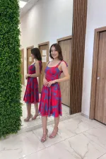 Women's Off-Shoulder Lined Batik Pattern Short Chiffon Dress