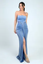 Robe longue à paillettes doublée et sans bretelles pour femme