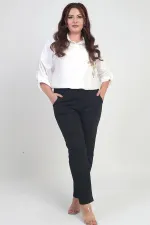 Pantalon grande taille pour femme, taille élastique, poches latérales, entièrement en Lycra, jambes renforcées, coupe classique, grandes tailles