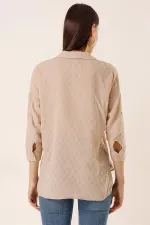 Front Buttoned Polo Collar Shirt with Foldable Sleeves