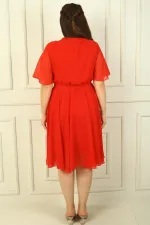 Kadın Kruvaze Yaka Volan Kollu Astarlı B.B Şifon Elbise