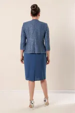 Robe en crêpe avec col et doublure ornés, veste à sequins, ensemble deux pièces grande taille