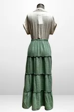 Women's Layered Muslin Long Skirt with Elastic Waist