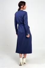 Women's Long Cardigan with Button Detailed Sleeves, Pockets and Side Slits