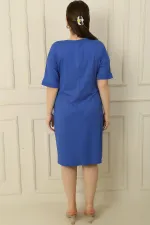 Plus Size Viscose Dress with Stone Printed Face Pattern on the Front