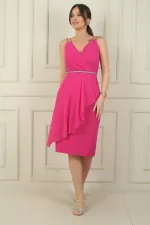 Kadın Çift İp Askılı Üstü Şifon Kemerli Kısa Krep Elbise