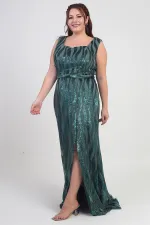 Women's Square Neck Lined Sequin Plus Size Long Dress