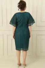 Short Sleeve Flounce Lined Plus Size Glittery Lace Dress