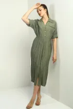 Women's Single Pocket Half-Buttoned Gradient Dress with Front Slit