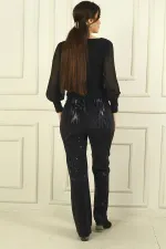 Kadın Beli Lastikli Zigzag desenli Likralı Pantolon