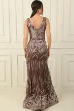 Thick Strapped Ghost Tulle Lined Glittery Long Dress