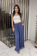 Kadın Beli Lastikli Cepli Lyocell Palazzo Pantolon