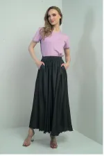 Women's Elastic Waist, Side Pockets, Fringed Hem, Slim Denim Long Skirt