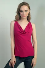 Kadın Degaje Yaka Kolsuz Krep Saten Bluz