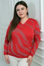 Chemisier grande taille à col en V et motif zèbre pailleté