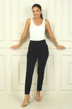 Kadın Sahte Cepli Likralı Duble Pantolon