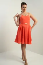 Women's Strappy, Back-Tie, Front-Opening, Lined Chiffon Short Flared Dress