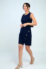 Kadın Yuvarlak Yaka Kolsuz Önü Düğme Detaylı Elbise