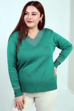 Chemisier grande taille à col en V pour femme, orné de paillettes